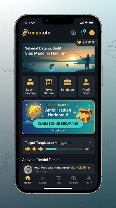Tampilan aplikasi ungutoto dengan berbagai kategori yang tersedia.